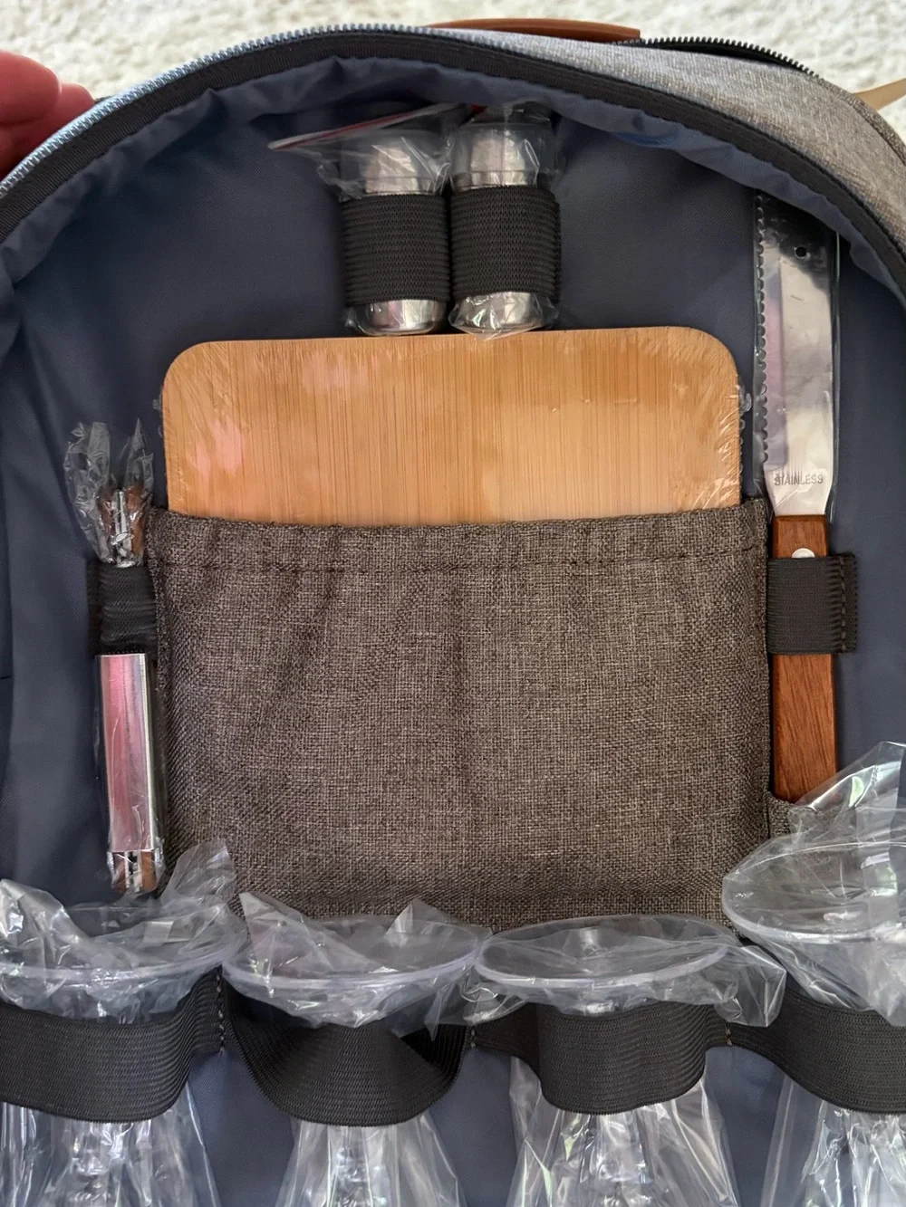 Brown/Tan Canvas Picnic Backpack with Service for 4